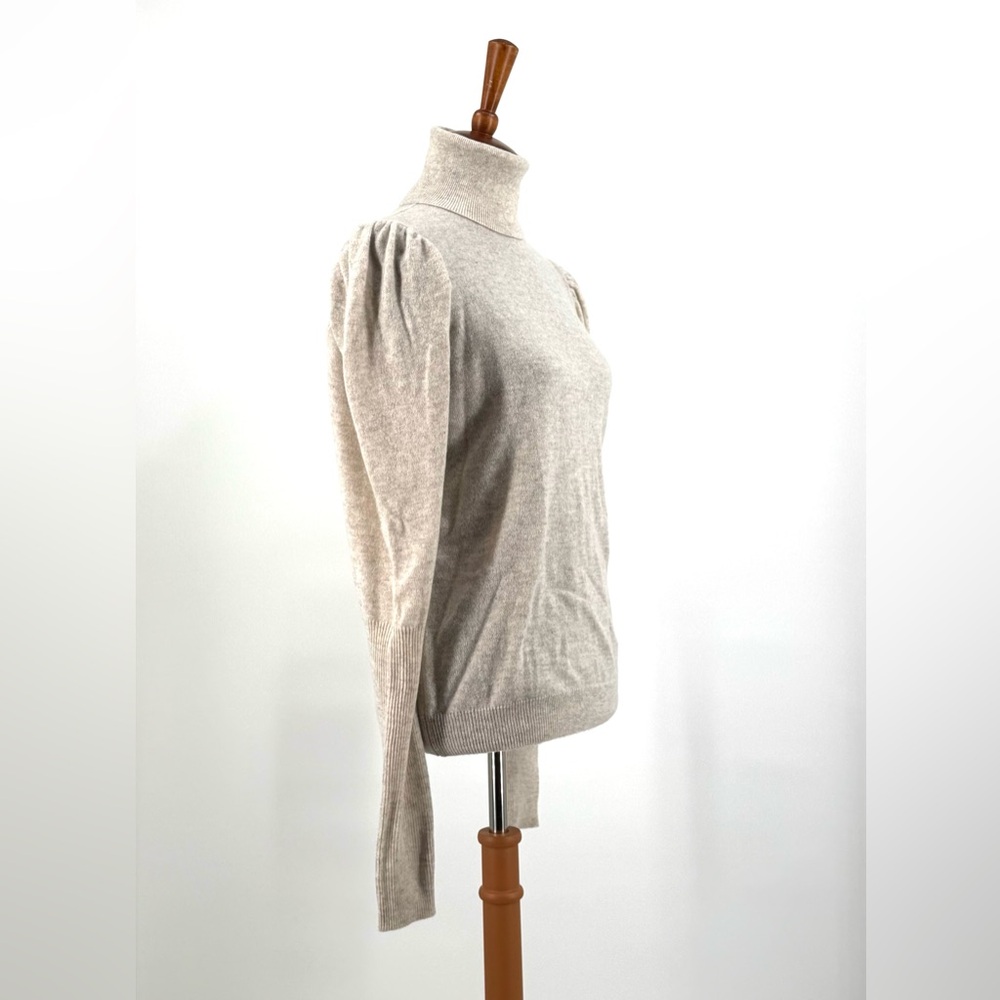 Aqua Cream Oatmeal Cashmere Puff Sleeve Turtleneck Sweater Size L - Picture 2 of 10